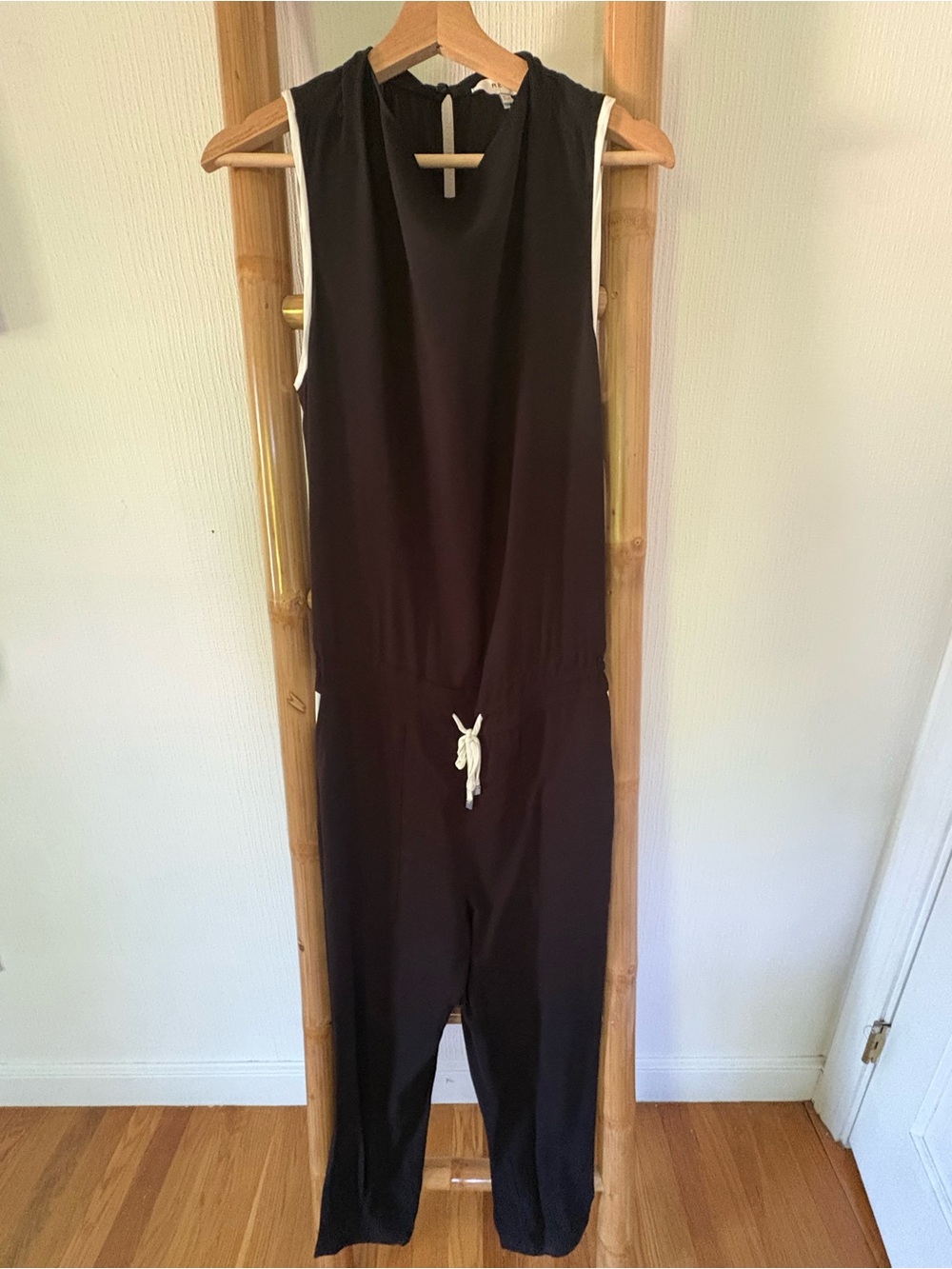 Sleeveless Black Jumpsuit with Contrast white Trim